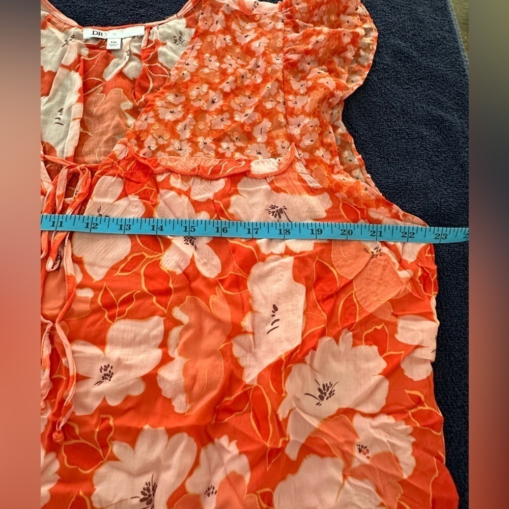 DR2 Gorgeous Cap Sleeve Lightweight Orange/Pink Floral Too Size XXL - Picture 9 of 10